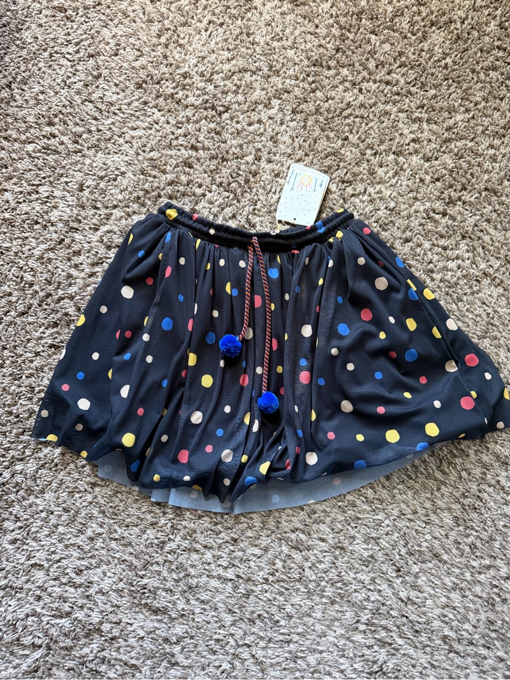Fabula Farm Rio Girls 10 Black Multicolored Polka Dot Mesh Skirt NWT⁠